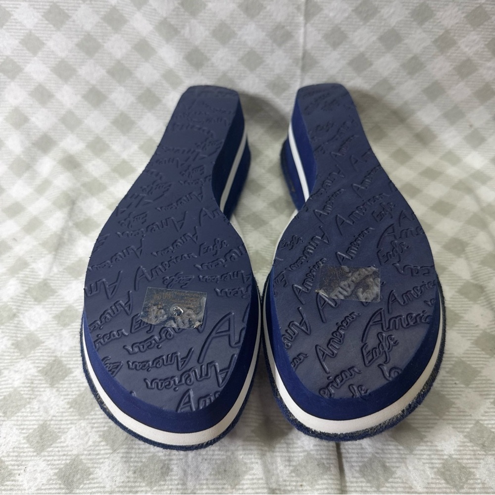 American Eagle Navy & White Wedge Platform Flip Flop Sandals Women Size 10 - Picture 9 of 9